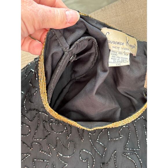 Laurence Kazar Vintage Black Gold Silver Beaded Laurence Beaded Cocktail XXL - Picture 7 of 7